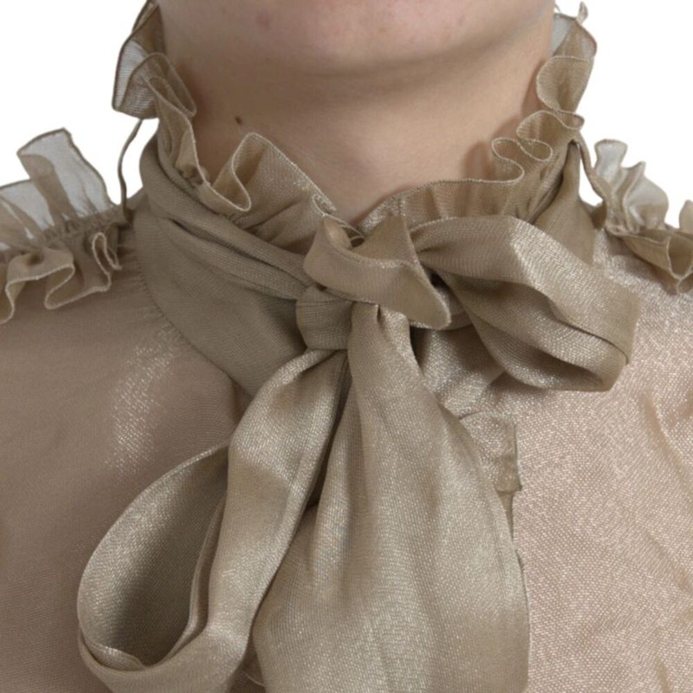 Dolce & Gabbana Gold Ascot Collar Ruffles Blouse Women's Top - Picture 4 of 6